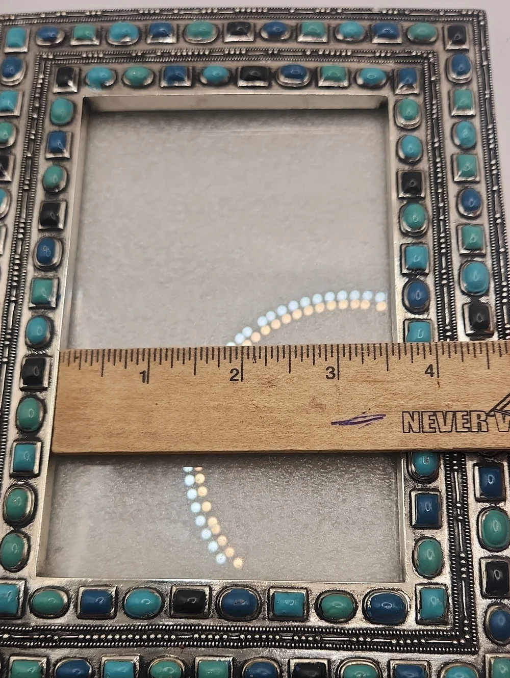 Southwestern Silver Look and turquoise Colored Stone picture frame